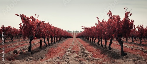 Ripe grapes hanging on vines in autumn. photo