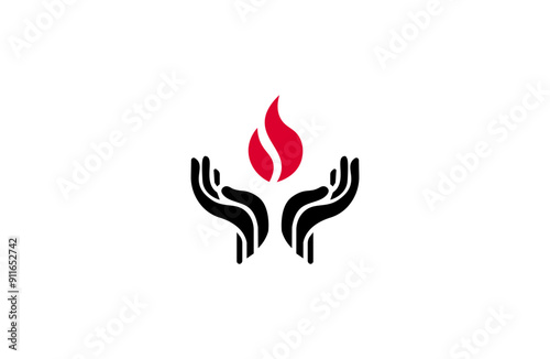 Vector illustration of silhouette of hands holding fire in minimalist style