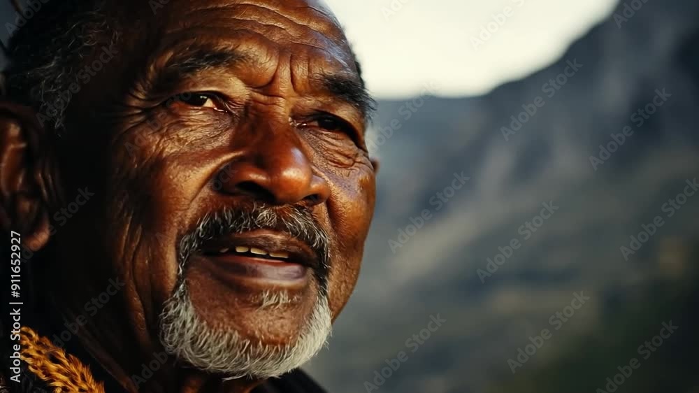 Smiling Elderly Black Man with Mountains in the Background, Outdoor Portrait
Smiling Elderly Black Man with Mountains in the Background, Outdoor Portrait