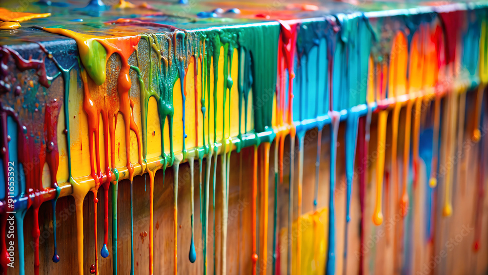 Thick multicolored paint dripping from the edge, slowly splattering. Abstract background. Futuristic, sci-fi Thick multicolored paint dripping from the edge, slowly splattering. Abstract background. Futuristic, sci-fi