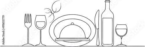 Minimalistic Dining Table Setup with Wine and Cutlery