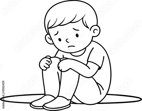 Sad Cartoon Child Sitting Alone On The Floor