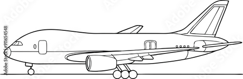 Black and White Outline of Commercial Airplane Side View