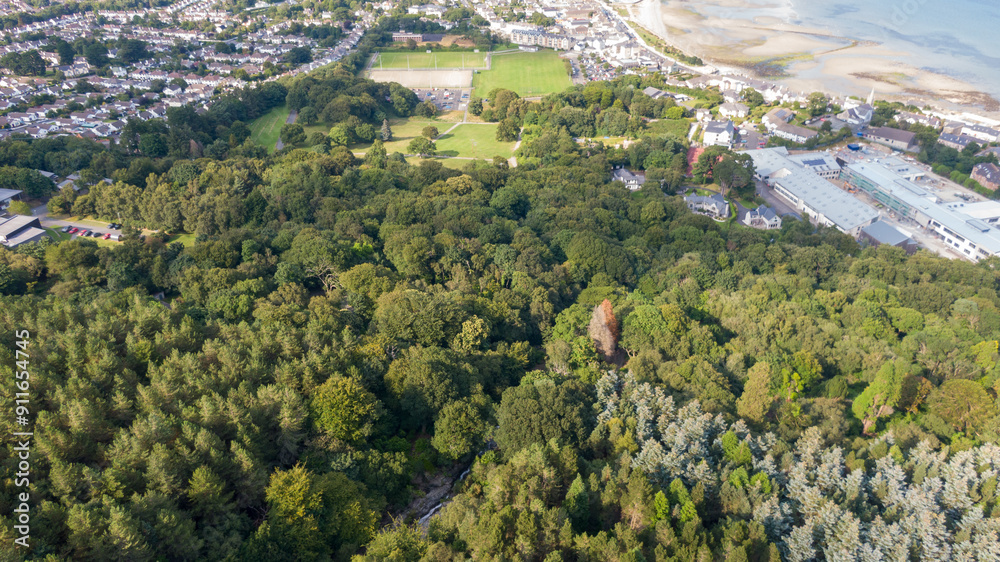 Aerial view on forest and mountains in Newcastle, Northern Ireland. Drone photo of mountain landscape Aerial view on forest and mountains in Newcastle, Northern Ireland. Drone photo of mountain landscape