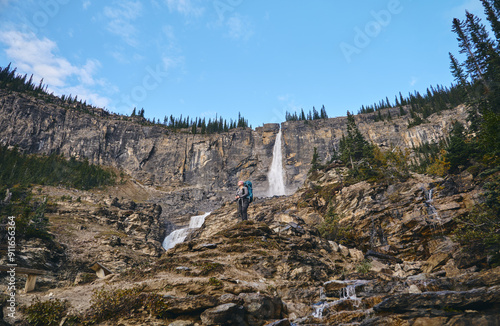 Hiker in Mountainous Forest photo