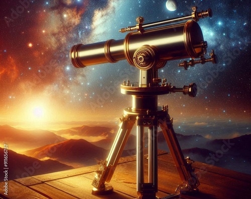Astronomy Composition: Telescope Pointed at Night Sky with Stars