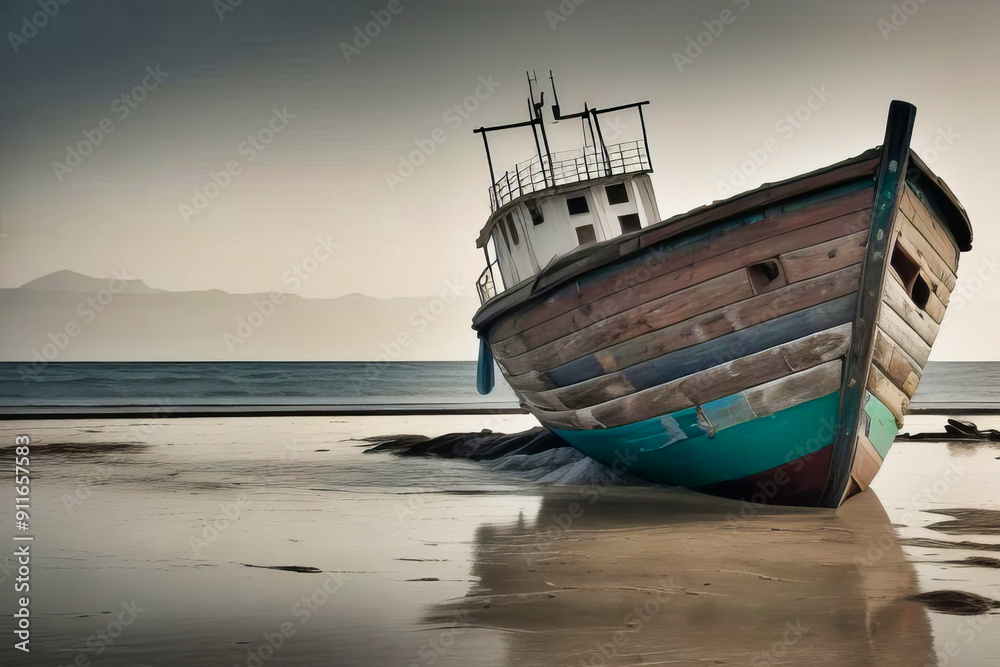 una barca deteriorada abandonada en la playa durante el atardecer con el mar de fondo una barca deteriorada abandonada en la playa durante el atardecer con el mar de fondo