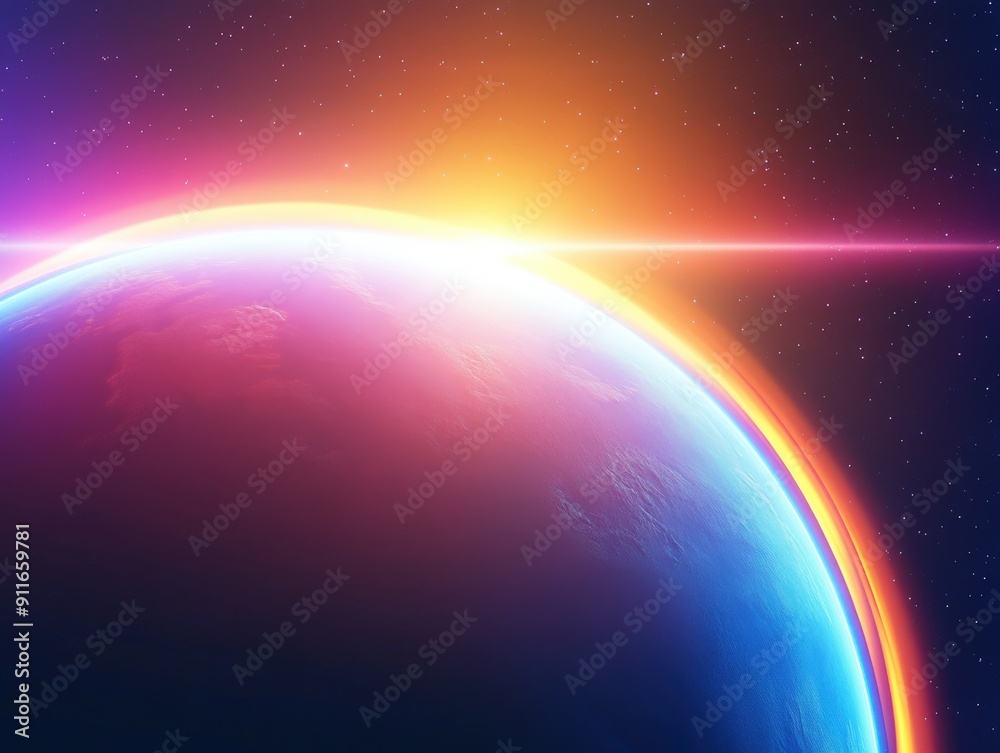 Fototapeta premium Dawn's embrace over a distant planet in the vastness of space