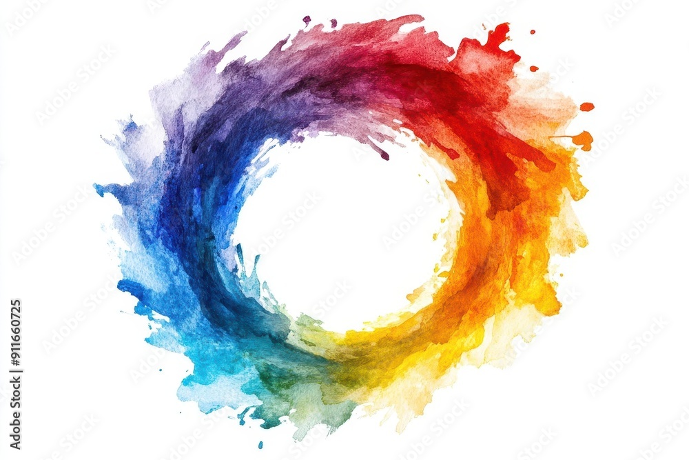 watercolor wonder vibrant rainbowhued circular paint splash on pristine white background showcasing the fluid beauty of watercolor techniques