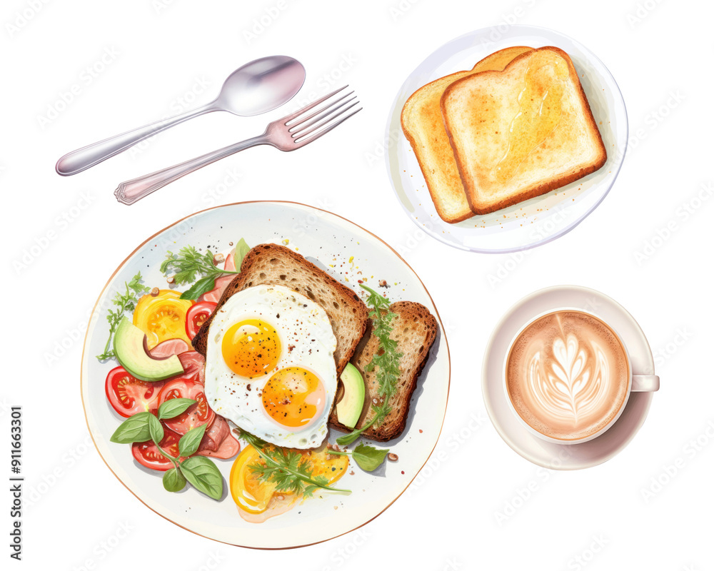 Breakfast png digital art food, transparent background Breakfast png digital art food, transparent background