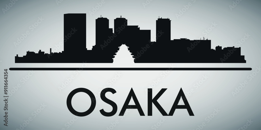 Fototapeta premium The city skyline. Osaka. Silhouettes of buildings. Vector on a gray background