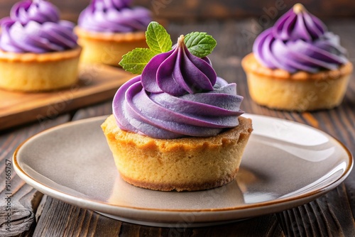 Plate with Ube Dessert cupcake with purple yam