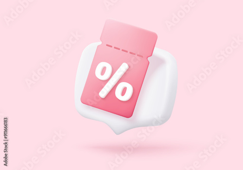 3d tag price icon for discount coupon of cash and future use online shopping. sales with an excellent offer for shopping, special offer promotion. 3d discount tags icon vector render illustration