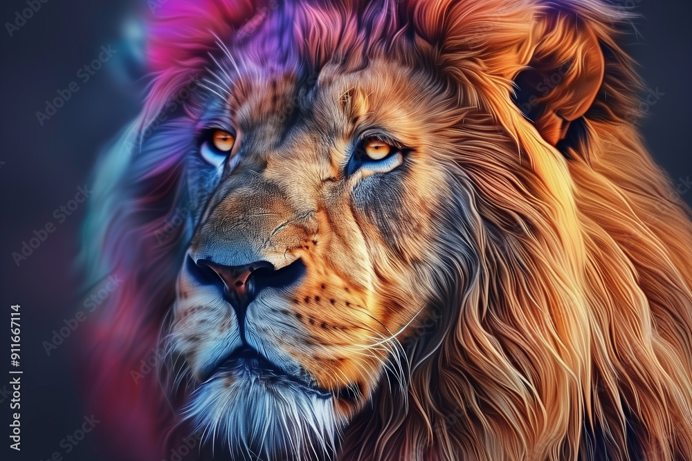 Naklejka premium Colorful Illustration of a Majestic Lion with Vivid Details