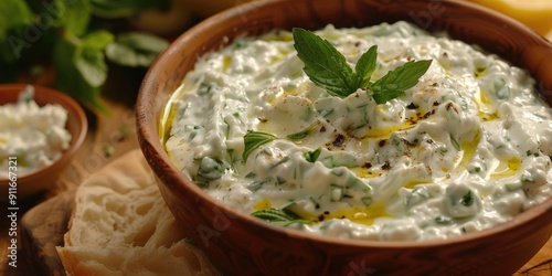 Tasty starter tzatziki Turkish traditional dish cacik photo