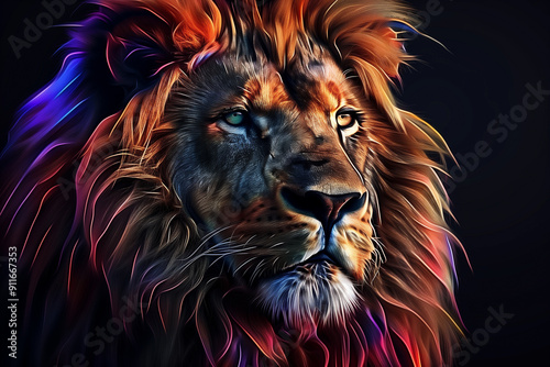 Colorful Digital Illustration Of A Majestic Lion photo