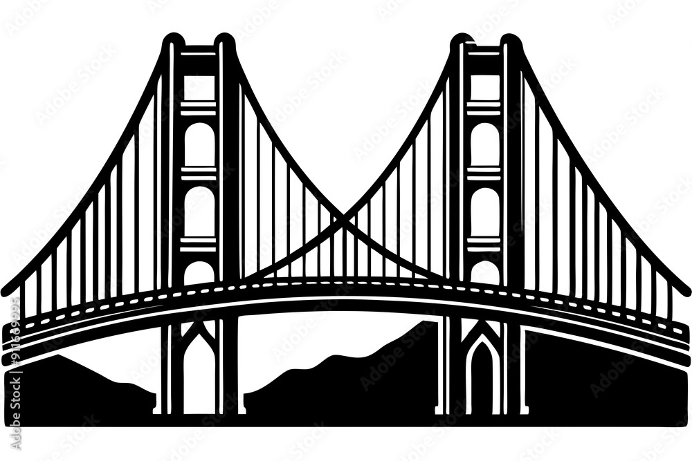 Golden gate bridge silhouette. bridge vector silhouette illustration Golden gate bridge silhouette. bridge vector silhouette illustration