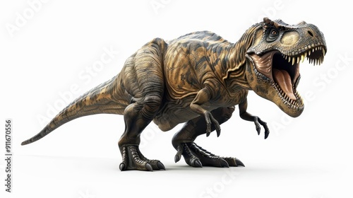 imposing tyrannosaurus rex dinosaur roaring realistic 3d render on white