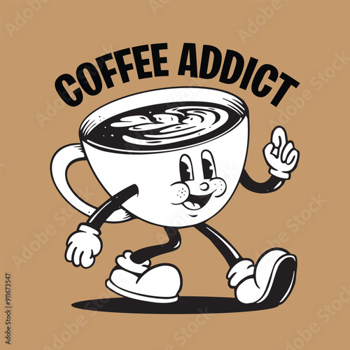 walking mascot coffee cup illustration