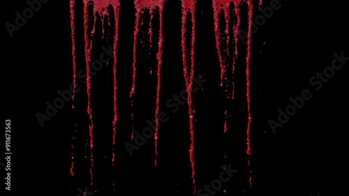 Blood dripping and leaving trails on a surface, from top to bottom, blood VFX element - 60 fps, 4K Pro Res with mask pass