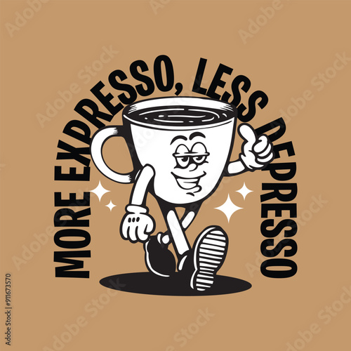 walking mascot coffee cup illustration