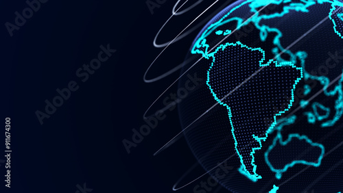 Sphere in a shape of planet with network connection technology. Abstract global structure. Futuristic space background. Big data visualization. 3D rendering.