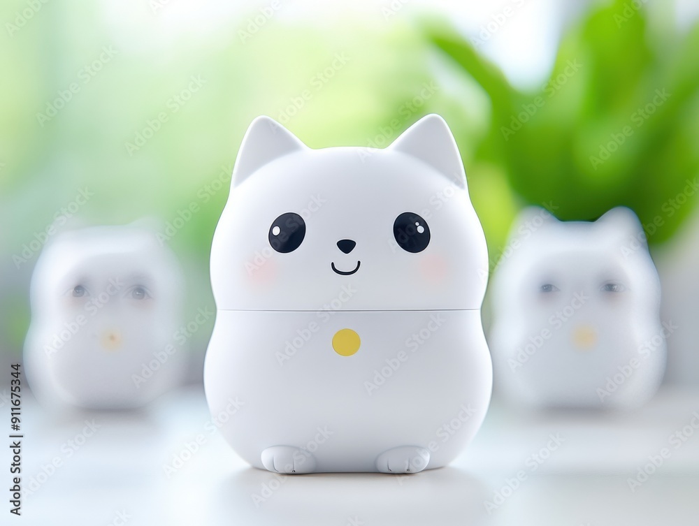 Adorable white cat-themed storage container in a bright sunny room Adorable white cat-themed storage container in a bright sunny room