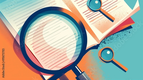 an illustration with the acronym RFP text integrates with an unfolding document, magnifying glasses symbolizing the opening and exploration of proposals.