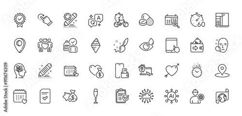 Time, Work home and Medical calendar line icons pack. AI, Question and Answer, Map pin icons. Translation service, Eye drops, Checked file web icon. Pin, Donation, Stress pictogram. Vector