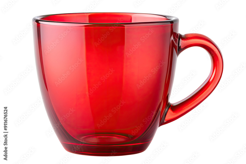 Red glass coffee mug with a curved handle isolated on a transparent background. Red glass coffee mug with a curved handle isolated on a transparent background.