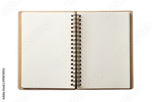Open spiral notebook with blank pages isolated on a transparent background.