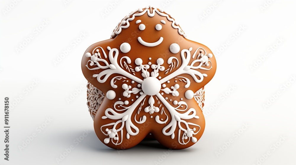 Fototapeta premium Close view of a fresh gingerbread, highlighting delicious textures, front view from above, studio lighting, white background.