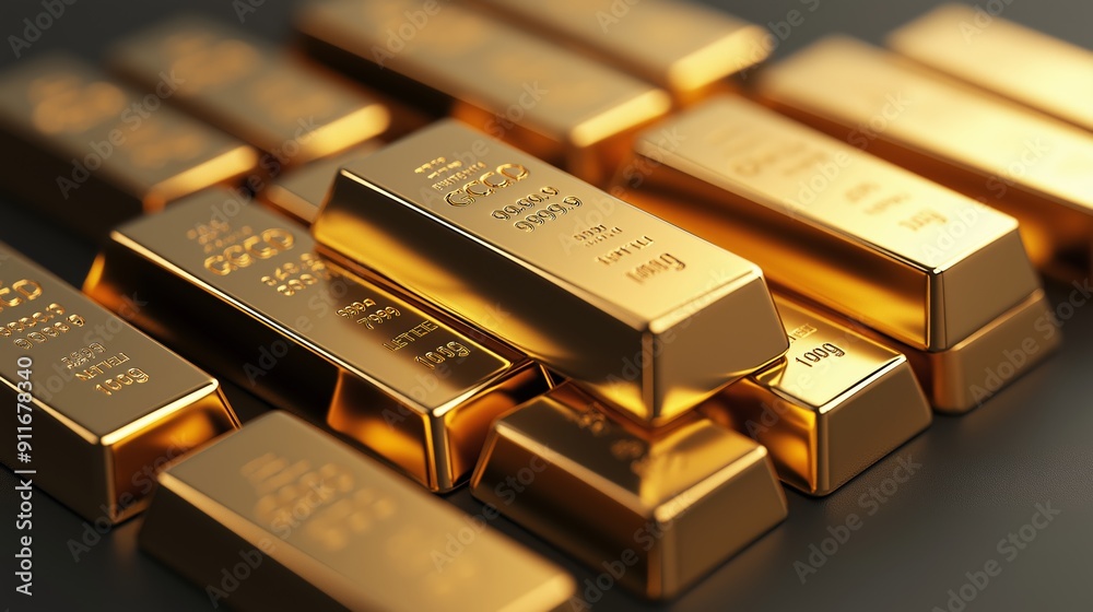 Shiny gold bars stacked together, showcasing wealth and luxury. Perfect for financial, investment, and banking themes. Shiny gold bars stacked together, showcasing wealth and luxury. Perfect for financial, investment, and banking themes.