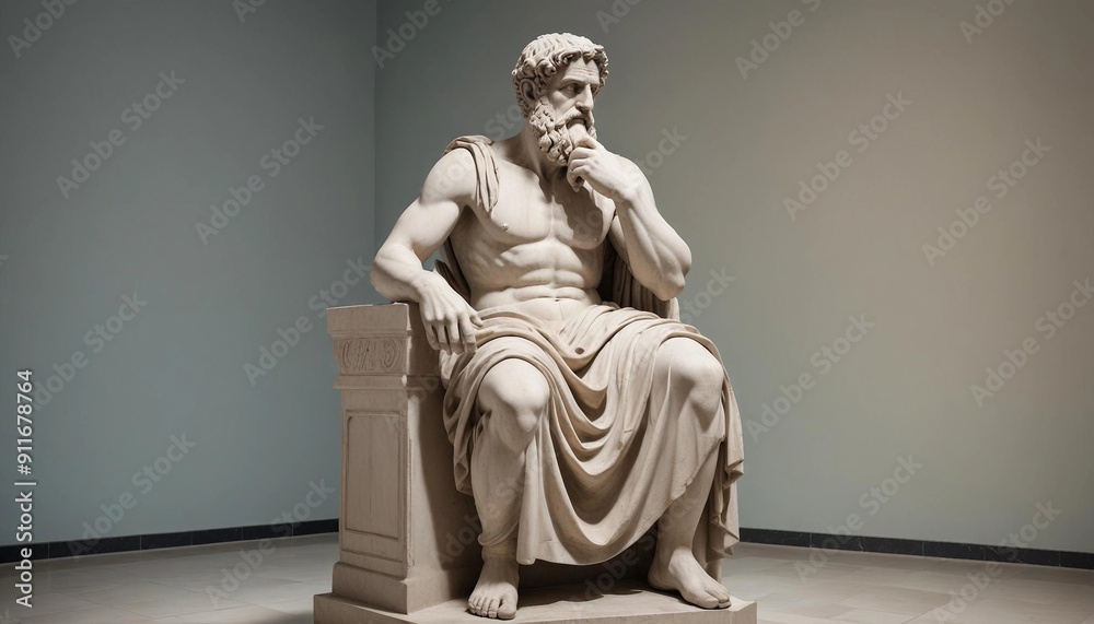 statue of a Greek philosopher in contemplation, at historical museum
statue of a Greek philosopher in contemplation, at historical museum