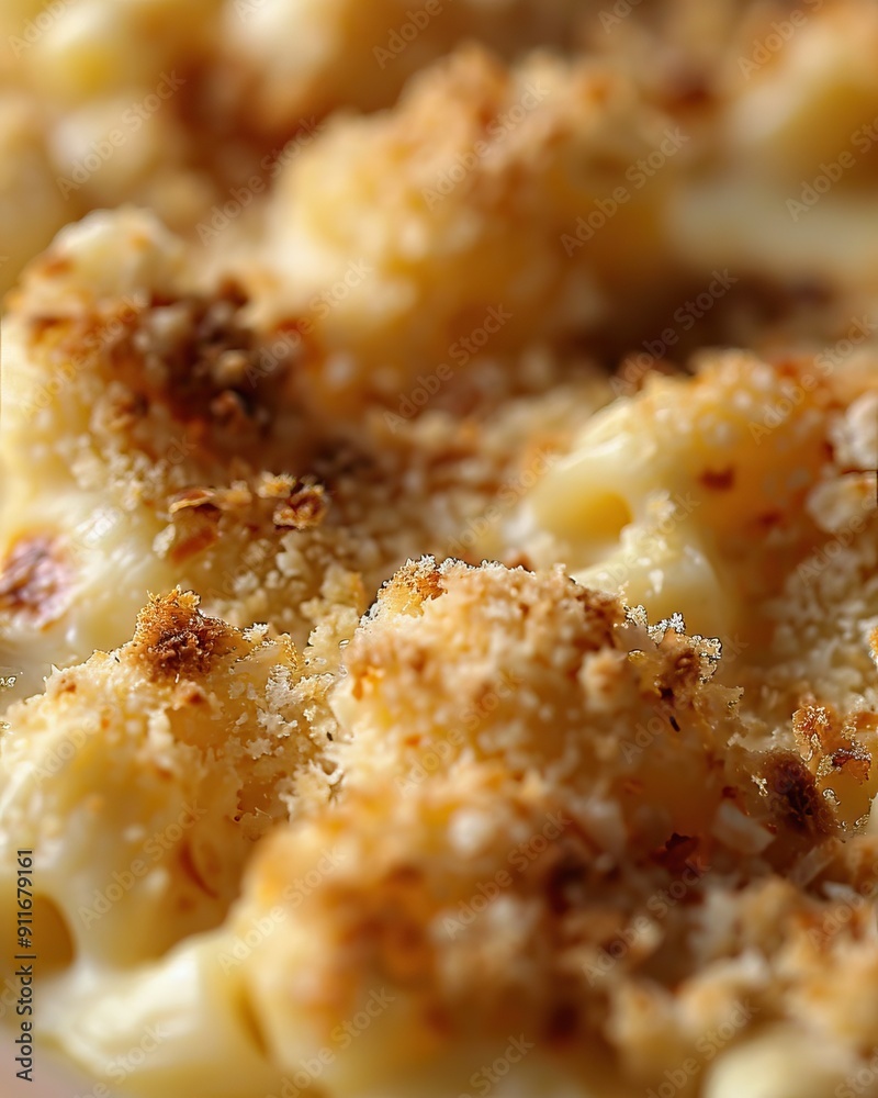 Close-Up of Creamy Baked Macaroni and Cheese with a Golden Crumb Topping Close-Up of Creamy Baked Macaroni and Cheese with a Golden Crumb Topping