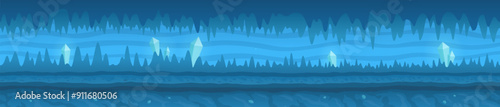 Blue icy cave with white shiny crystals