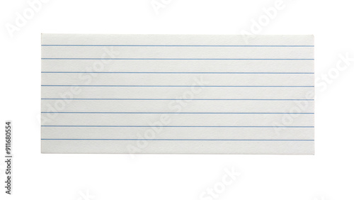 Blank white index card with blue lines isolated on a transparent background.