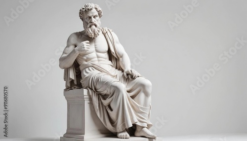 statue of a Greek philosopher in contemplation, isolated white background 