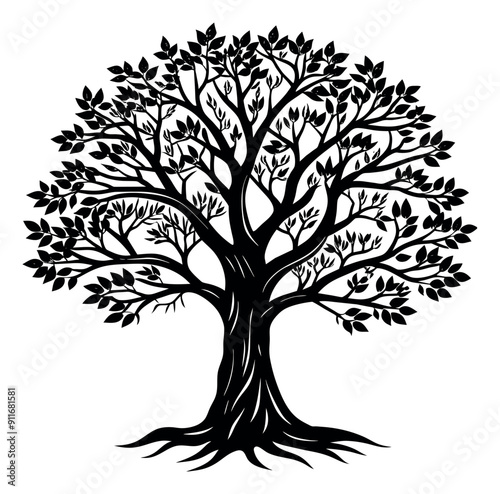 Black silhouette tree isolated icon. Vector illustration