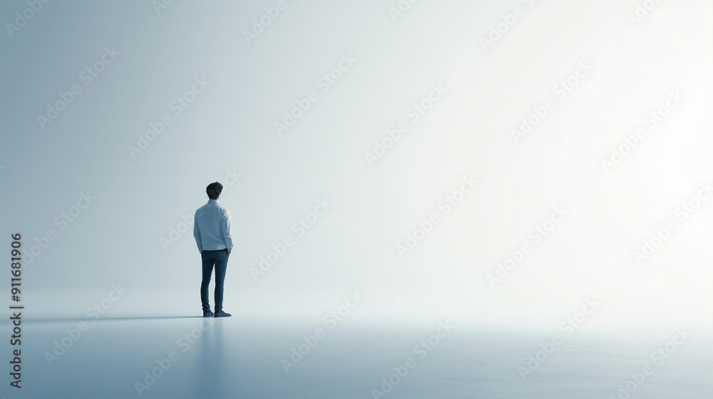Man standing alone in vast minimalist space. Man standing alone in vast minimalist space.