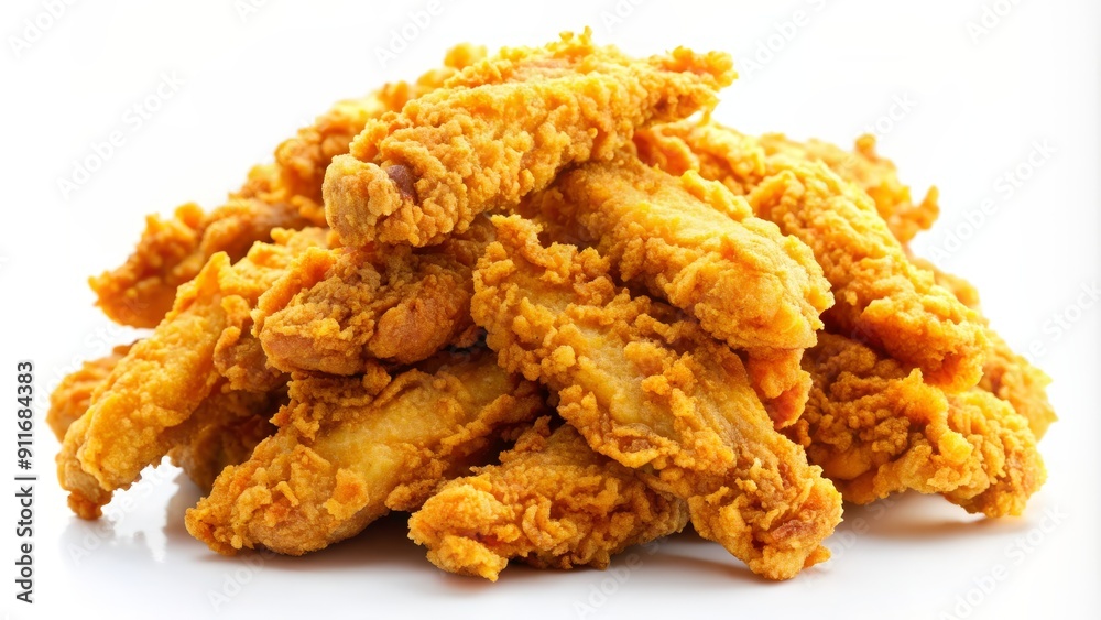 Crispy Fried Chicken Tenders on White Background, fast food, chicken, breaded, tender , food Crispy Fried Chicken Tenders on White Background, fast food, chicken, breaded, tender , food