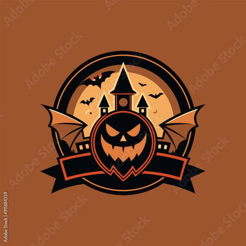 Vintage Halloween logo design template. Hipster design. Print for T-shirt. Vector illustration