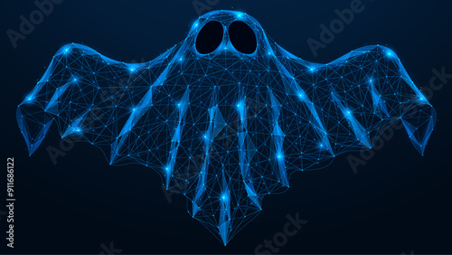 Ghost. Polygonal design of interconnected lines and dots. Blue background.