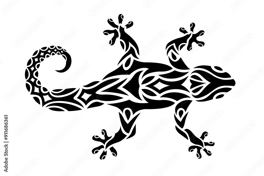 Tribal art for tattoo with gecko silhouette