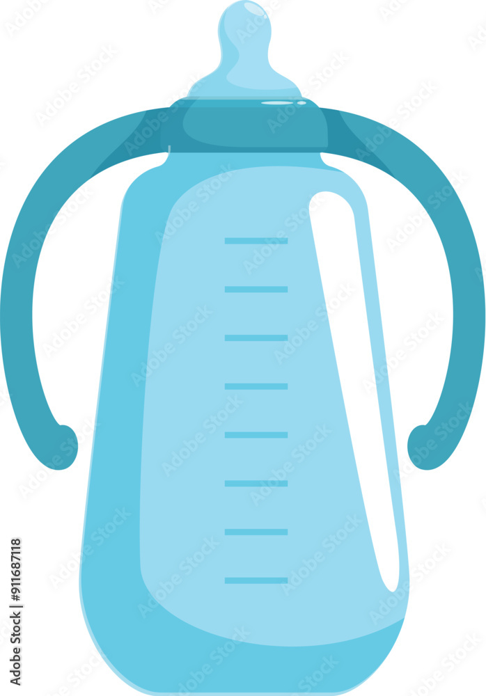 Blue baby bottle with handles for easy holding, perfect for illustrating feeding, childcare, or parenting concepts Blue baby bottle with handles for easy holding, perfect for illustrating feeding, childcare, or parenting concepts