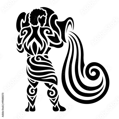 Black and white tattoo art with aquarius