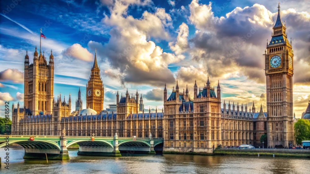 Obraz premium Iconic View of Big Ben and Houses of Parliament in London, England, Architecture, Landmark, Tourism, History