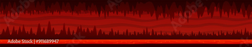 Unending red landscape with dark hell cave