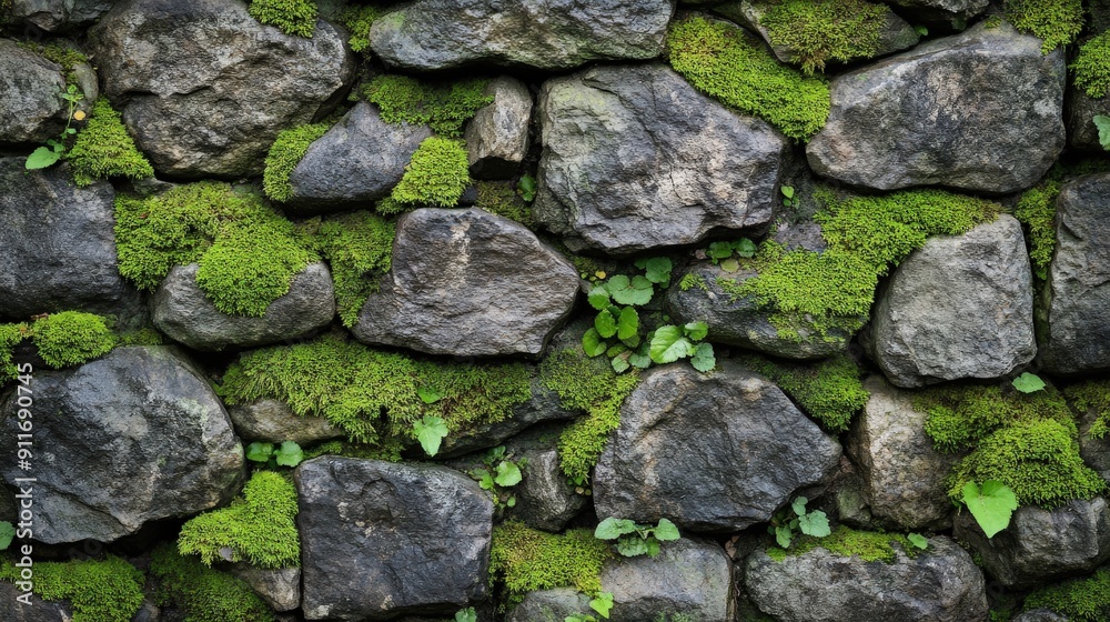 Moss-covered stone wall surface featuring a rich pattern of moss and stones, creating a rugged and textured backdrop with natural imperfections Moss-covered stone wall surface featuring a rich pattern of moss and stones, creating a rugged and textured backdrop with natural imperfections