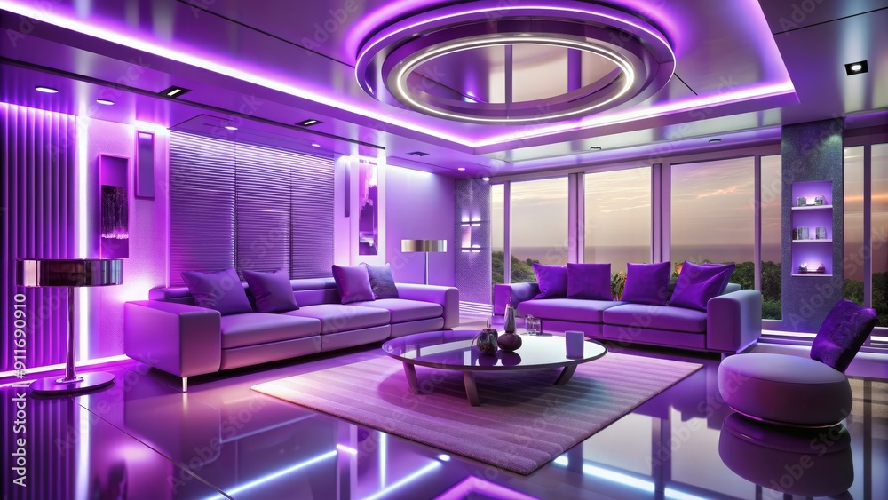 Purple Interior Design with LED Lighting and Futuristic Furniture, Interior Design, Living Room, Modern Furniture , LED Lighting Purple Interior Design with LED Lighting and Futuristic Furniture, Interior Design, Living Room, Modern Furniture , LED Lighting